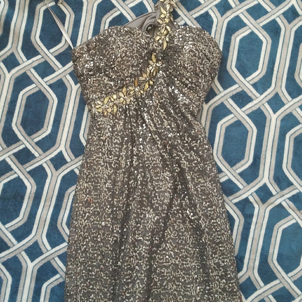 La Femme silver sequin one shoulder dress